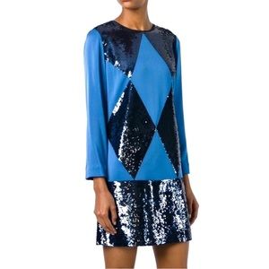 NEW TORY BURCH RUNWAY BLUE SEQUIN LONG SLEEVE MINI DRESS